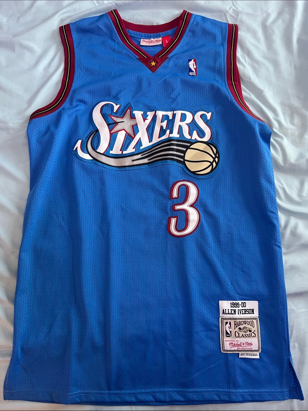 Allen Iverson Mitchell & Ness Sixers #3 Blue Basketball Jersey with Red